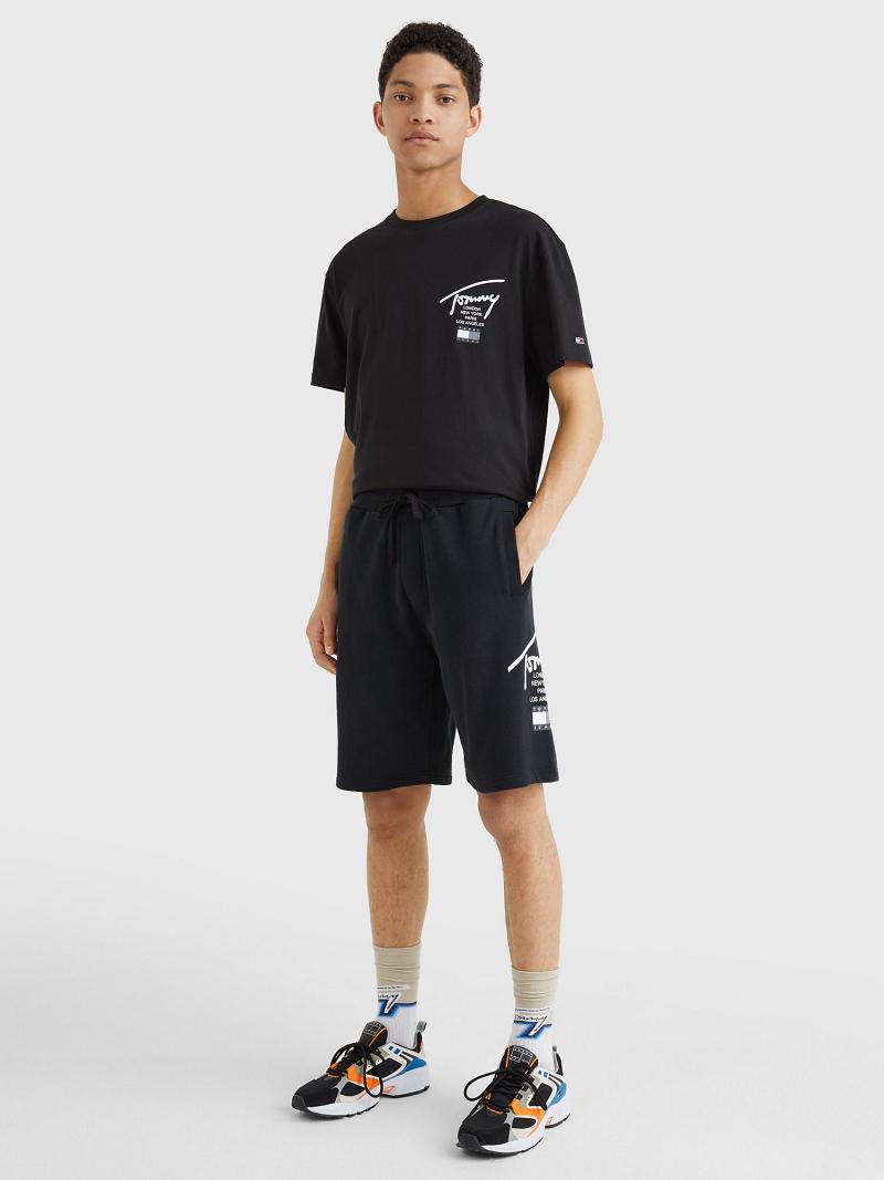 Férfi Tommy Hilfiger Basketball signature logo Rövidnadrág Fekete | HU 975MQZ